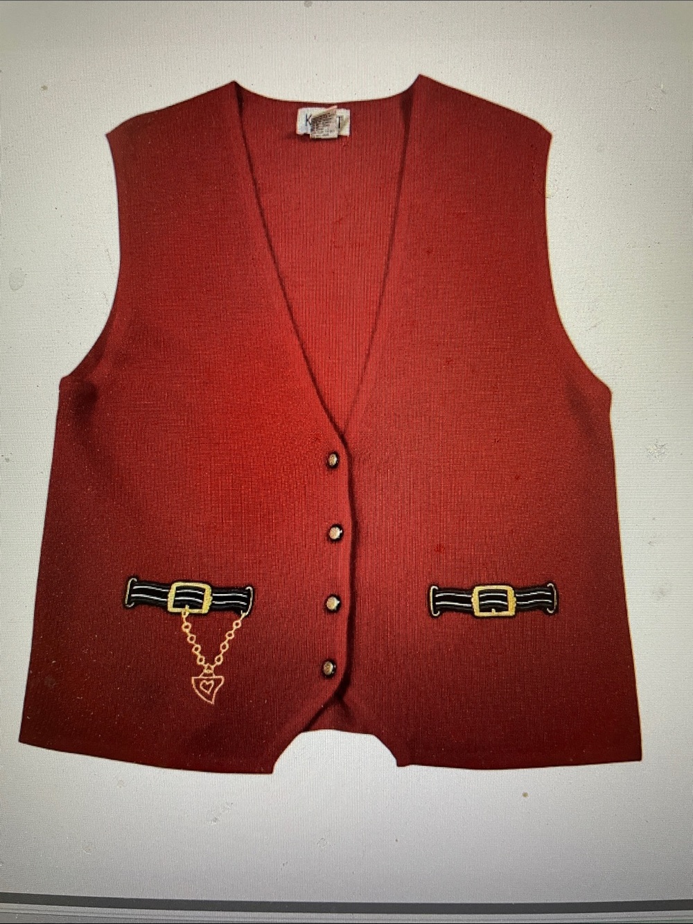 VTG Koret Sweater Vest Red Wool Blend Novelty‎ Belted Knitwear 1S